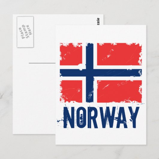 NORWAY FLAG DISTRESSEED POSTKARTE (Vorne/Hinten)