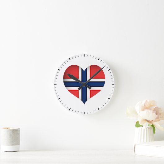 Norway Flag Heart Runde Wanduhr (Zuhause)