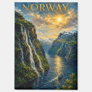 Norway: Majestic Fjord Sunset Art Souvenir Magnet