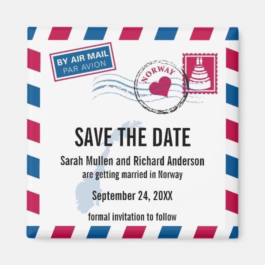 Norwegen Air Mail Wedding Save the Date Magnet (Vorne)
