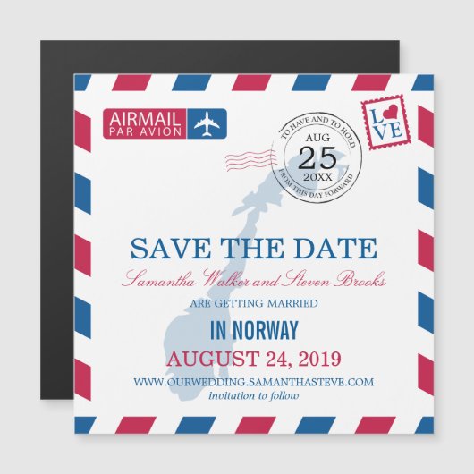 Norwegen Airmail Save the Date Magneteinladung (Vorne/Hinten)