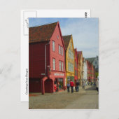 Norwegen, Bergen, bemalte Häuser am Wasser Postkarte (Vorne/Hinten)