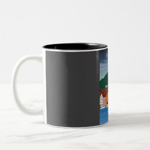 Norwegen Bergen Vintage Minimal Retro Reiseplakat Zweifarbige Tasse
