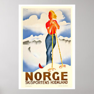 Norwegen die Heimat des Skifahrens Vintage-Skiplak Poster
