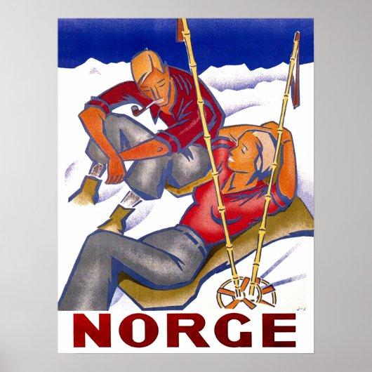 Norwegen, Ehepaar im Winterurlaub, Ski, Vintag Poster (Vorne)