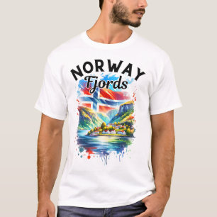 Norwegen Fjorde Kreuzfahrt Norwegische Flagge Skan T-Shirt