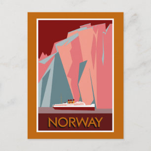Norwegen Fjorde Retro Vintage Stil Reise Postkarte