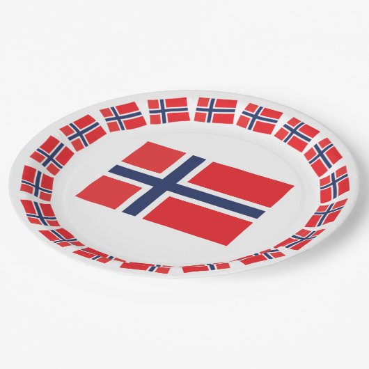 NORWEGEN-FLAGGE PAPPTELLER (Schrägansicht)
