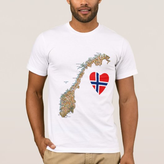 Norwegen-Flaggen-Herz und Karten-T - Shirt (Vorderseite)