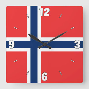 Norwegen Flaggennummern Rotes blaues Weißes Kreuz Quadratische Wanduhr