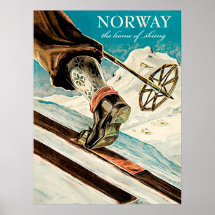 Norwegen, Fuß eines Skifahrers, Vintage-Reise Poster