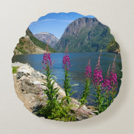 Norwegen Gudvangen Village Scene Round Pillow Rundes Kissen