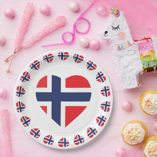 NORWEGEN-HERZ-FORM-FLAGGE PAPPTELLER (Party)