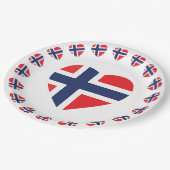 NORWEGEN-HERZ-FORM-FLAGGE PAPPTELLER (Schrägansicht)