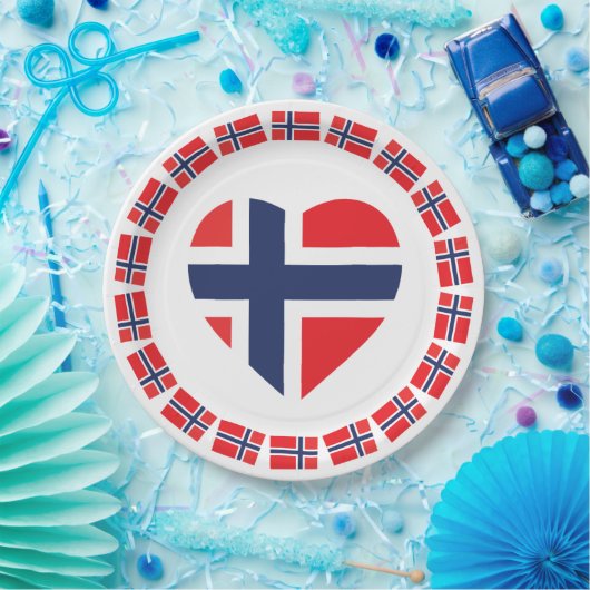 NORWEGEN-HERZ-FORM-FLAGGE PAPPTELLER (Party)