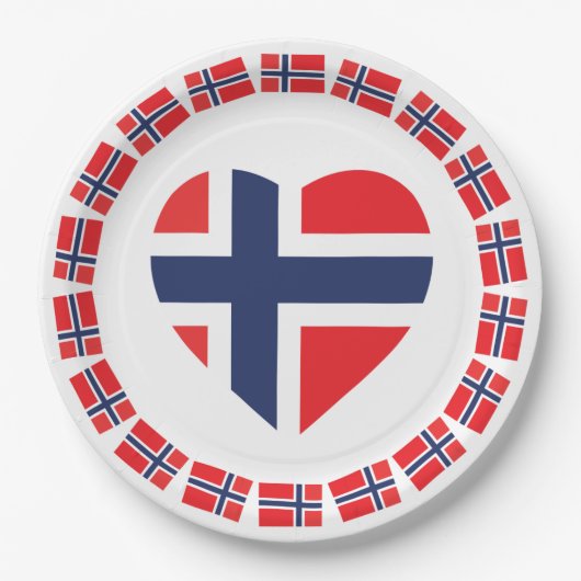 NORWEGEN-HERZ-FORM-FLAGGE PAPPTELLER (Vorderseite)