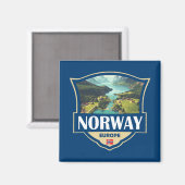 Norwegen Illustration Retro Abzeichen Magnet (Vorderseite/Rückseite)