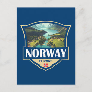 Norwegen Illustration Retro-Abzeichen Postkarte