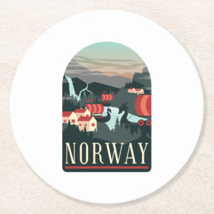 Norwegen Landscape Vintage Travel Postcard Runder Pappuntersetzer