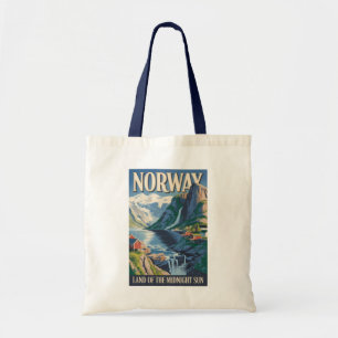 Norwegen Landschaft Illustration Reise Kunst Vinta Tragetasche