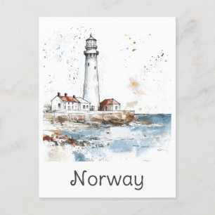 Norwegen Leuchtturm Küste Wasserfarbenreise Postkarte