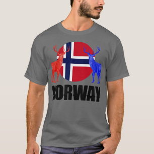 Norwegen Norwegisch Norwegen-Flagge Hirsche Silhou T-Shirt