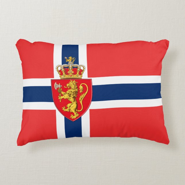 Norwegen, norwegische Flagge, mit Wappen/blau Dekokissen (Vorderseite)