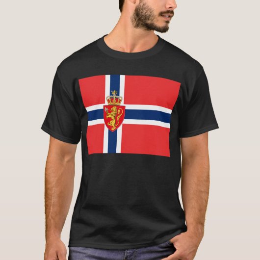 Norwegen, norwegische Flagge, mit Wappen/schwarz T-Shirt (Vorderseite)