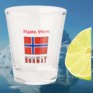 Norwegen Norwegische Flagge Rot Personalisiert Schnapsglas
