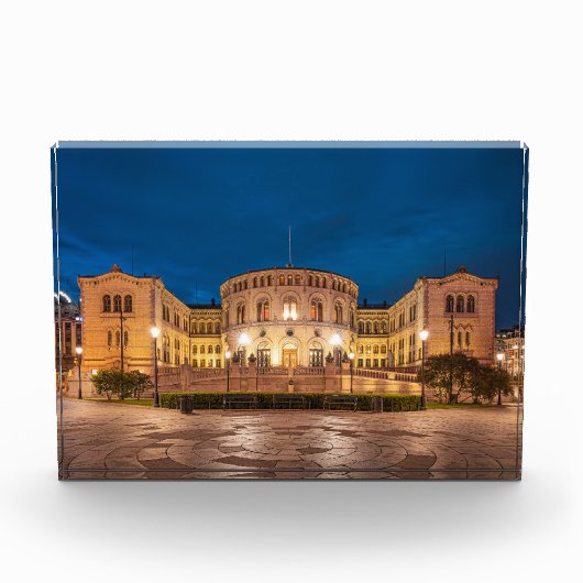 Norwegen Oslo Storting Gebäude bei Nacht Fotoblock (Vorderseite)