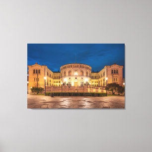 Norwegen Oslo Storting Gebäude bei Nacht Leinwanddruck