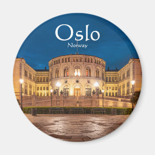 Norwegen Oslo Storting Gebäude bei Nacht Magnet