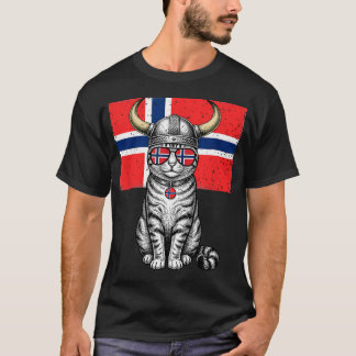 Norwegen Ro Norwegische Lustige Katzenflagge T-Shirt