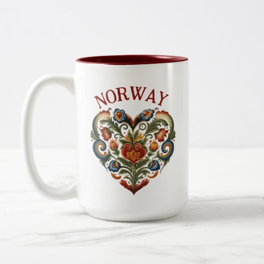 Norwegen Rosemaling Folk Art Herz Zwei-Tone-Kaffee Zweifarbige Tasse (Links)