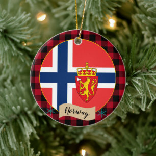 Norwegen, Roter Büffel, karierte und norwegische F Keramik Ornament