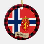 Norwegen, Roter Büffel, karierte und norwegische F Keramik Ornament (Vorne)