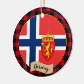 Norwegen, Roter Büffel, karierte und norwegische F Keramik Ornament (Links)