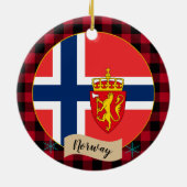 Norwegen, Roter Büffel, karierte und norwegische F Keramik Ornament (Hinten)