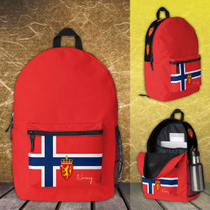 Norwegen, Roter Rucksack, Norwegische Flagge / pat Bedruckter Rucksack