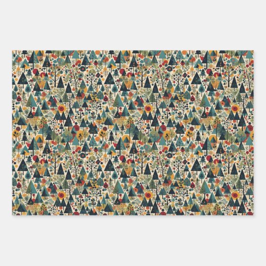 Norwegen, Skandinavien, Bäume, Vögel, Tiere Geschenkpapier Set (Vorderseite)