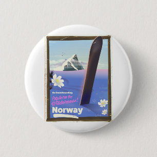 Norwegen Snowboarden Vintages Reiseplakat Button