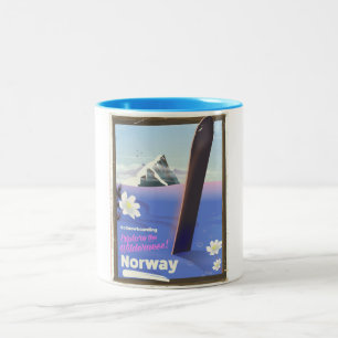 Norwegen Snowboarden Vintages Reiseplakat Zweifarbige Tasse