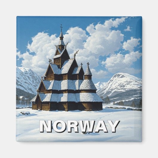Norwegen Stave Church Winter Travel Magnet (Vorne)