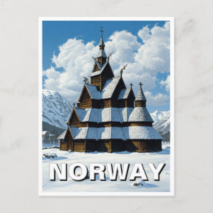 Norwegen Stave Church Winter Travel Postkarte