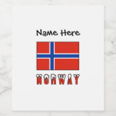 Norwegen und Norwegische Flagge mit Ihrem Namen Weinetikett (Einzelnes Label)