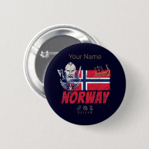 Norwegen: Viking Vintage Flagge und SchiffsSouveni Button