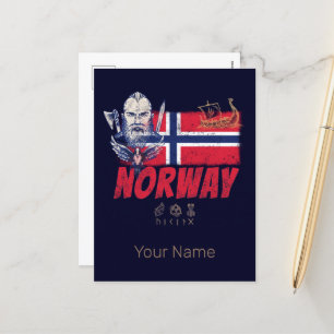 Norwegen: Viking Vintage Flagge und SchiffsSouveni Feiertagspostkarte