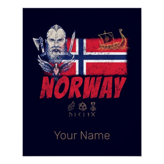 Norwegen: Viking Vintage Flagge und SchiffsSouveni Poster (Vorderseite)