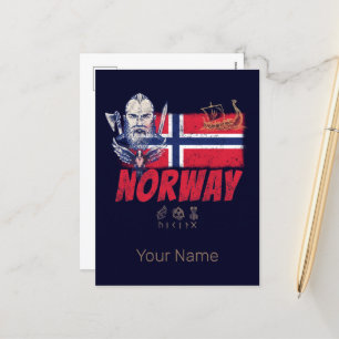 Norwegen Wikinger Vintage Flagge Und Schiff Souven Feiertagspostkarte
