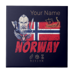 Norwegen Wikinger Vintage-Flagge und Schiff-Souven Fliese